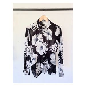 ASOS long sleeve Hawaiian print shirt black